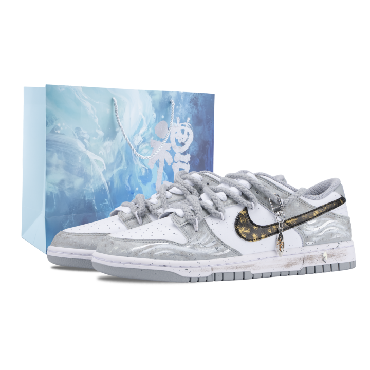 Nike Nike Dunk Gray Dusk Gold Leather Abrasion Resistant Low top Skateboard Shoes Unisex Gray Gold