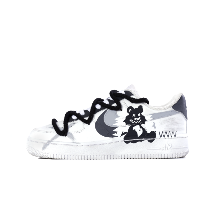 Nike Nike Air Force 1 Offline Lab, Joker Bear Abrasion Resistant Low top Skateboard Shoes Unisex Black White Gray