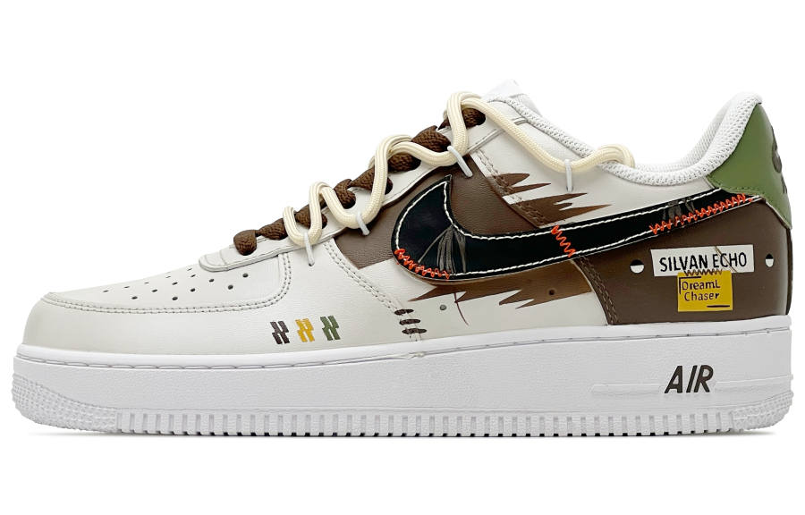 Nike Nike Air Force 1 Cow Leather Slip Resistant Abrasion Resistant Low top Skateboard Shoes Men's Beige Brown Green