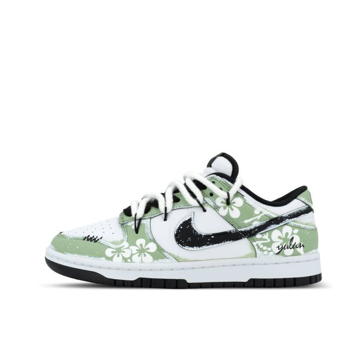 Nike Nike Dunk Matcha Flower Language Low top Skateboard Shoes Unisex White Green