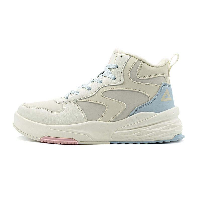 PEAK Fleece Lined Comfortable Fashion Thermal Abrasion Resistant High top Skateboard Shoes Women's Beige