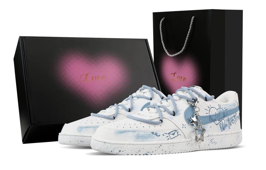 Nike Nike Court Vision 1 Love Letter Box Abrasion Resistant Low top Skateboard Shoes Men's White Blue