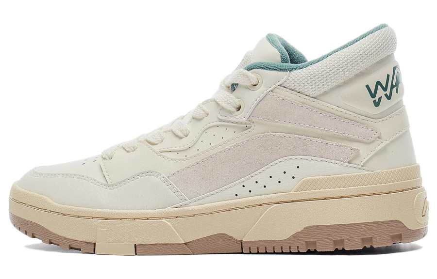 Li-Ning Li Ning Wave MID Versatile Vintage Skate Shoes Slip Resistant Abrasion Resistant Mid top Skateboard Shoes Women's Ecru
