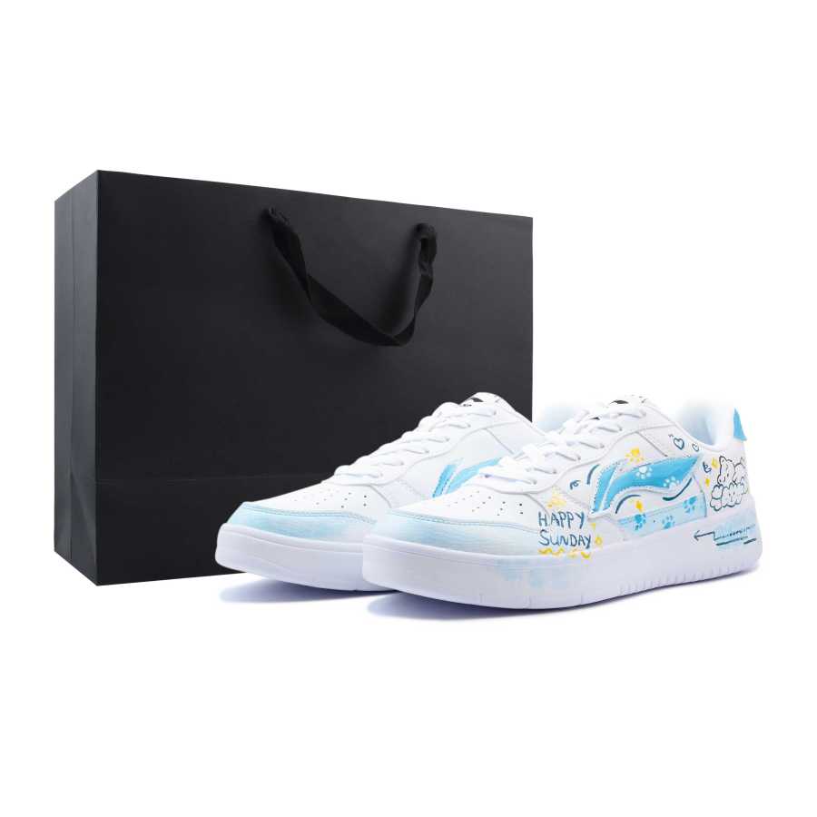 Li-Ning Li Ning Floating Boat Blue Dream Bear Leather Lightweight Abrasion Resistant Low top Skateboard Shoes Unisex Blue White