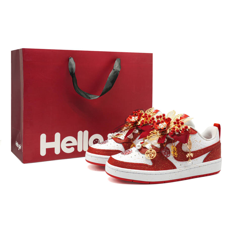 Nike Nike Court Borough 2 Auspicious Dragon And Phoenix Cushioning Lightweight Low top Skateboard Shoes Women's White Red