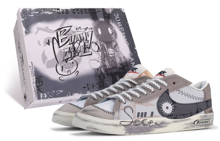 Nike Nike Blazer Da Vinci Custom Box, Industrial Gear Canvas Leather Slip Resistant Quick Dry Abrasion Resistant Balance
