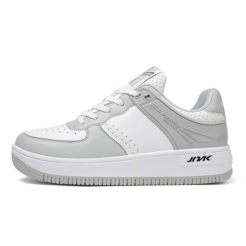 JINLAIKE Slip Resistant Cushioning Abrasion Resistant Low top Skateboard Shoes Unisex White Gray