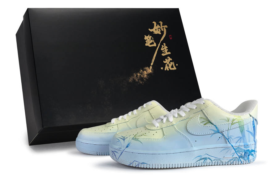 Nike Nike Air Force 1 Wonderful Pen Flowers, Bamboo Clear Low top Skateboard Shoes Unisex Blue Green