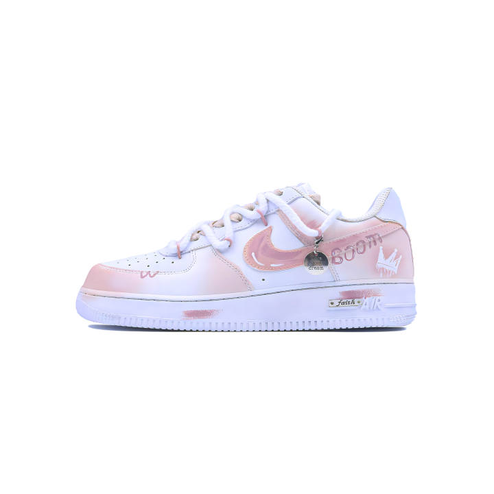 Nike Nike Air Force 1 Cotton Candy Slip Resistant Abrasion Resistant Low top Skateboard Shoes Unisex Dusty Pink