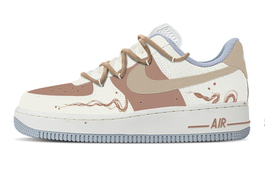 Nike Nike Air Force 1 Beige Snake Slip Resistant Cushioning Abrasion Resistant Low top Skateboard Shoes Women's Ecru