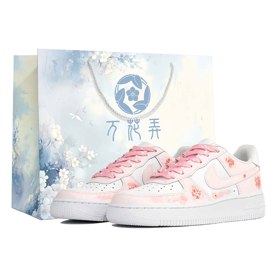 Nike Nike Air Force 1 Kaleidoscope, Blossom, Shopping Bag Abrasion Resistant Low top Skateboard Shoes Women's Pink White