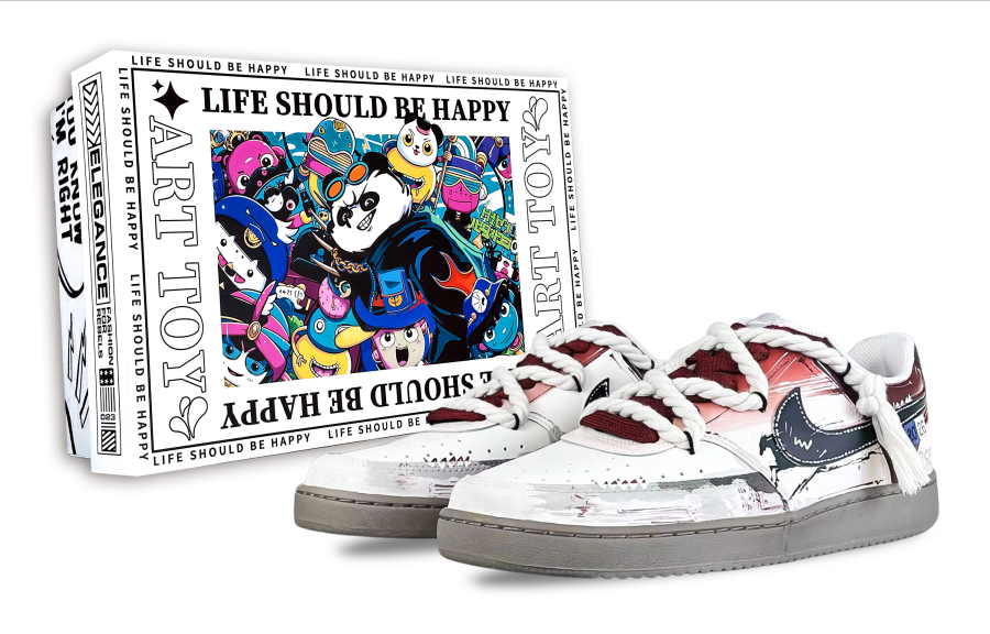 Nike Nike Court Vision Fairyland, A Critical Moment Abrasion Resistant Low top Skateboard Shoes Unisex White Gray Red