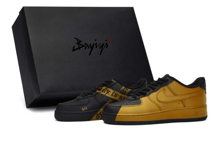 Nike Nike Air Force 1 07 811 Manufacturing, Jinhui Joker, Special Shoe Box Low top Skateboard Shoes Unisex Black Gold Orange