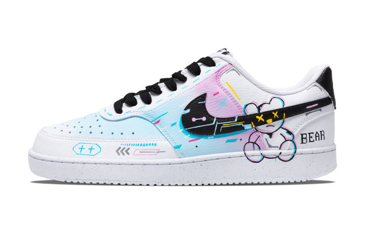 Nike Nike Court Vision 1 Electronic Bear Slip Resistant Abrasion Resistant Low top Skateboard Shoes Men's White Blue Pink