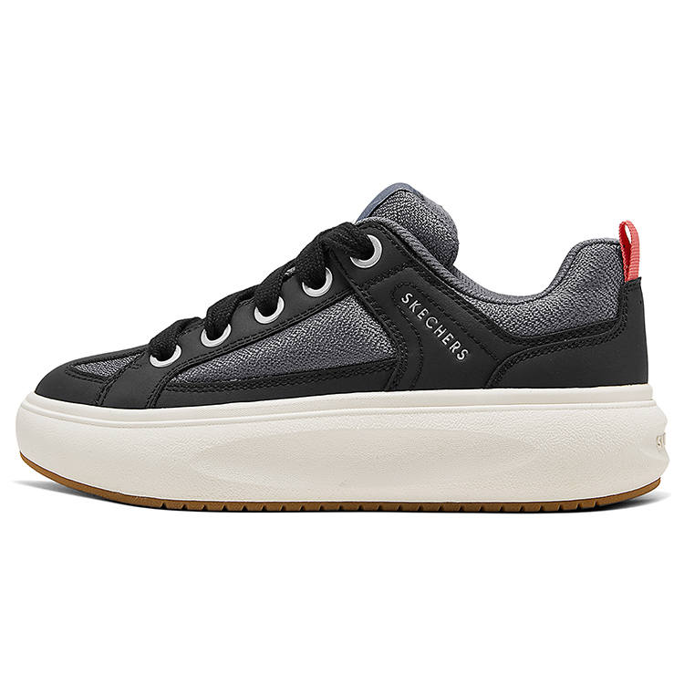Skechers Cloud Cheese Puffy Shoes Breathable Height Increasing Low top Skateboard Shoes Women's Black