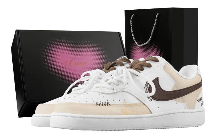 Nike Nike Court Vision 1 Deserted Smoke, Heart Box Abrasion Resistant Low top Skateboard Shoes Men's White Brown