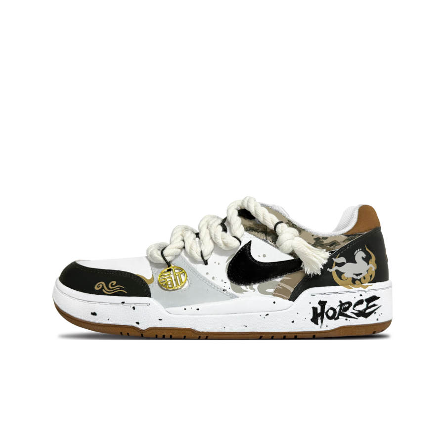 Nike Nike Full Force Horse Trampling A Flying Swallow Leather Low top Skateboard Shoes Men's Black White Brown