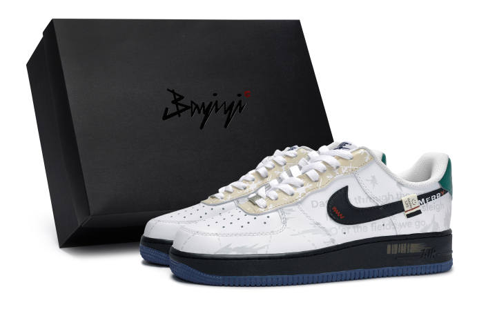 Nike Nike Air Force 1 Slip Resistant Lightweight Low top Skateboard Shoes Men's Black White Green