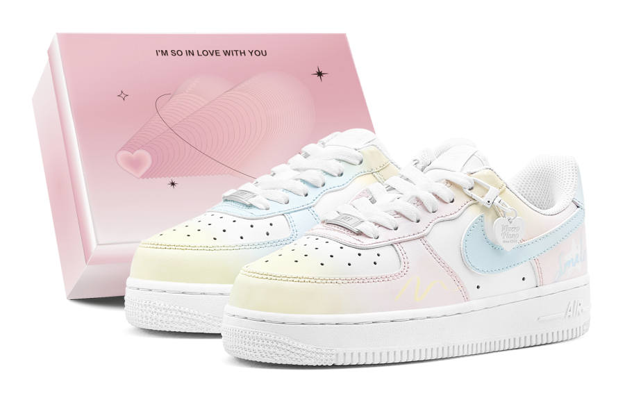Nike Nike Air Force 1 GS Couple's, Stylish, Rainbow Starburst Low top Skateboard Shoes Women's Blue Pink Yellow