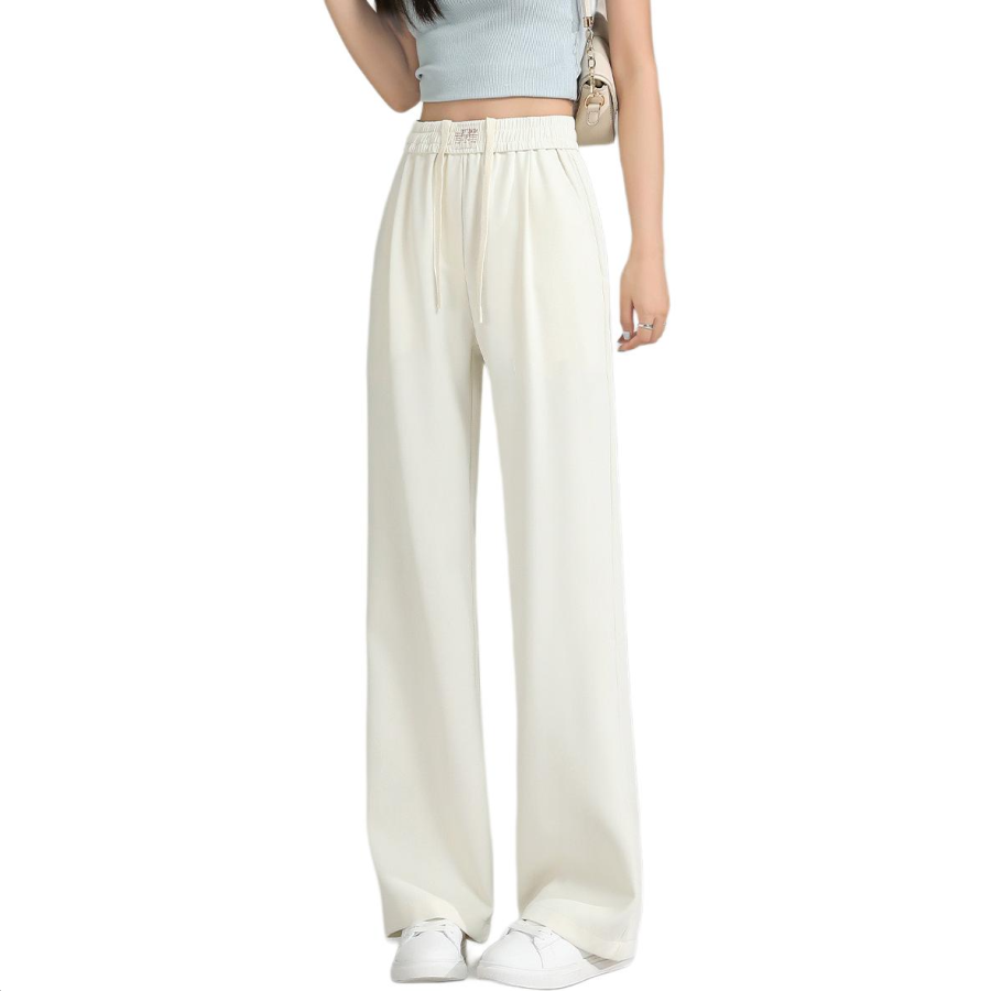 Tonlion Casual Pants Women's White Moderate Wide Leg Pants