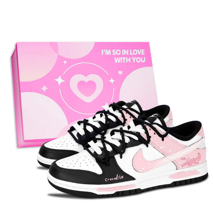Nike Nike Dunk Black White, Pink Crocodile Cute, Box Abrasion Resistant Low top Skateboard Shoes Unisex Pink