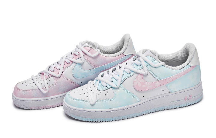 Nike Nike Air Force 1 REGO Hot Dog, Floral Dream Abrasion Resistant Low top Skateboard Shoes Unisex White Blue Pink