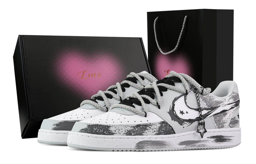 Nike Nike Court Vision Hidden Ink, Heart Box Abrasion Resistant Low top Skateboard Shoes Men's White Gray