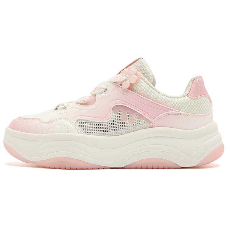 QIAODAN Slip Resistant Cushioning Abrasion Resistant Low top Skateboard Shoes Women's Pink White