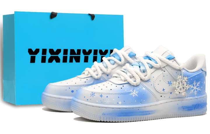 Nike Nike Air Force 1 Abrasion Resistant Low top Skateboard Shoes Unisex Snowflake Blue
