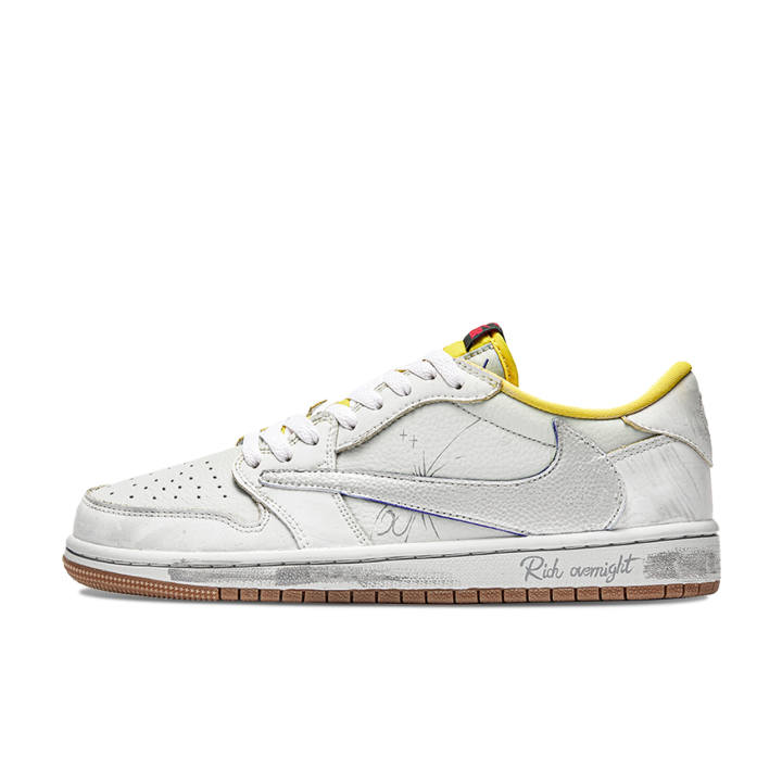 Jordan Travis Scott x Jordan Air Jordan 1 Silver Pouring Leather Abrasion Resistant Low top Skateboard Shoes Unisex