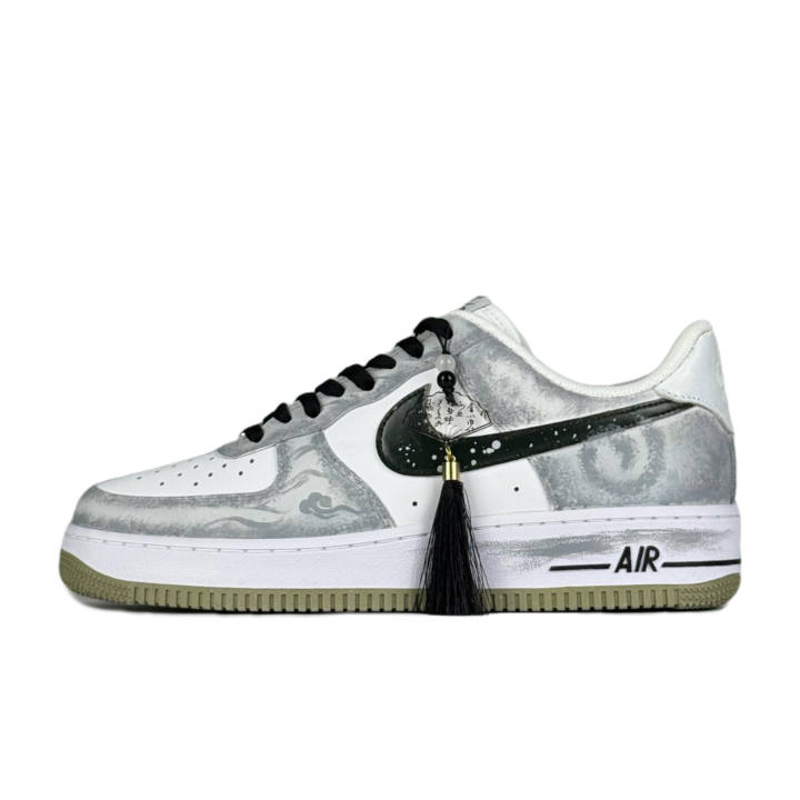 Nike Nike Air Force 1 Clouds And Ink Journey Synthetic Leather Abrasion Resistant Low top Skateboard Shoes Men's Gray White