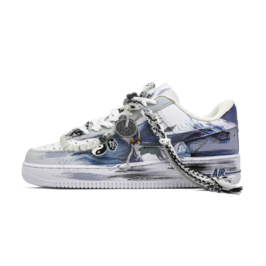 Nike Nike Air Force 1 Tai Chi Dragon Wandering Abrasion Resistant Low top Skateboard Shoes Unisex Blue Gray