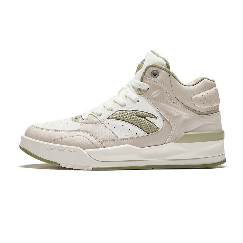 Anta Slip Resistant Abrasion Resistant High top Skateboard Shoes Women's White Gray Green