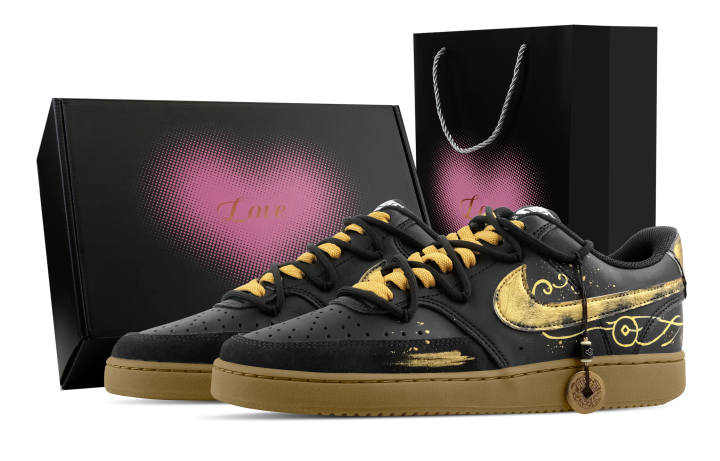 Nike Nike Court Vision Sycee Synthetic Leather Abrasion Resistant Breathable Low top Skateboard Shoes Men's Black Gold