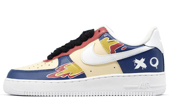 Nike Nike Air Force 1 Slip Resistant Abrasion Resistant Low top Skateboard Shoes Men's Blue Yellow Red