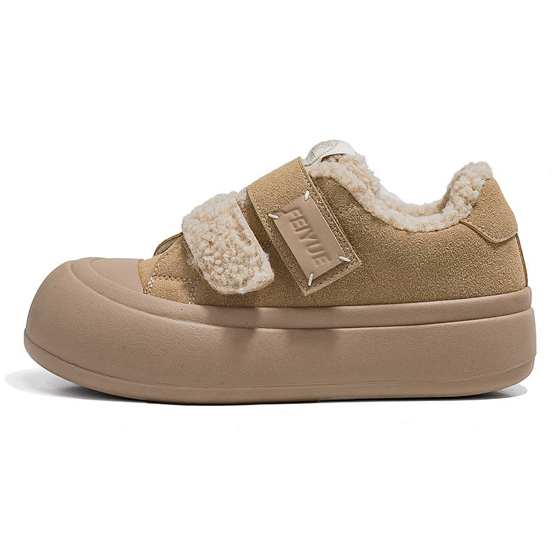 FEIYUE Fleece-Lined, Comfortable Versatile Slip-Resistant Abrasion-Resistant Low-top Skateboard Shoes Women's Brown
