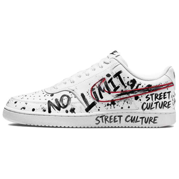 Nike Nike Court Vision 1 Crackled Space Abrasion Resistant Low top Skateboard Shoes Men's Black White Red