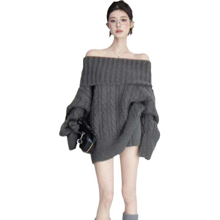 VENICEW Knitwear Women's Gray Sweater Includes VN Brand Sticker Turtleneck Moderate Base Layer