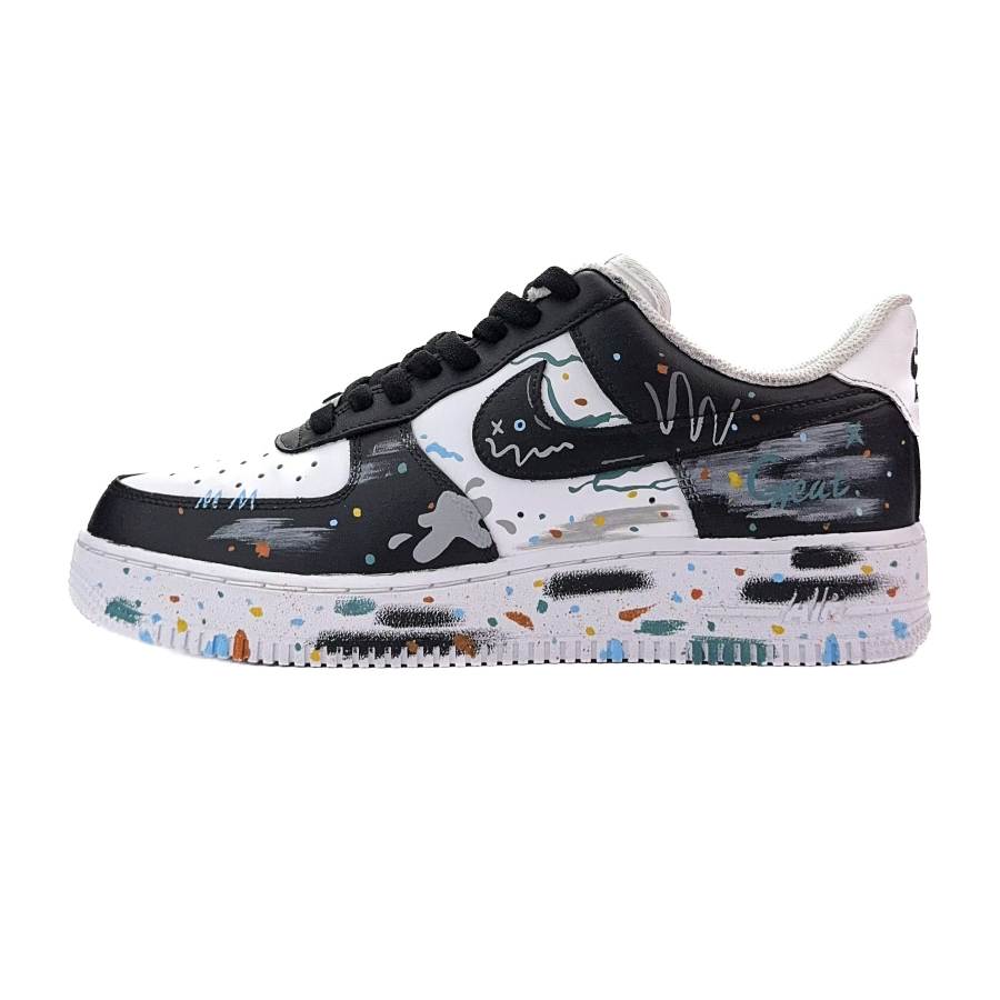 Nike Nike Air Force 1 Ink Color Rhapsody Abrasion Resistant Low top Skateboard Shoes Unisex White Black