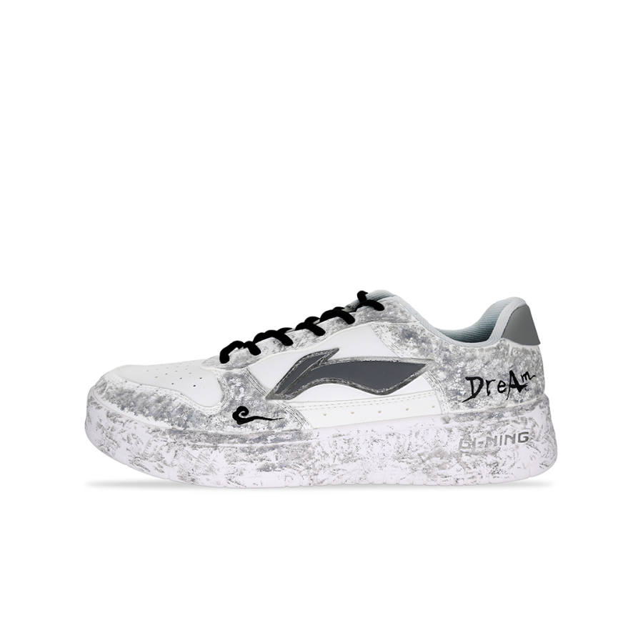 Li-Ning LiNing Pontoon Boats DreAm Fashion Versatile, Hand Drawn Graffiti Breathable Low top Skateboard Shoes Men's White Gray