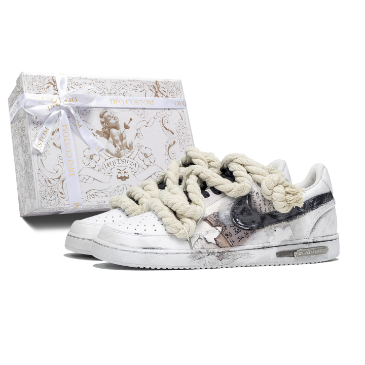 Nike Nike Court Da Vinci Custom, Box, Drunken Jiangnan Slip Resistant Slip Resistant Low top Skateboard Shoes Men's Gray