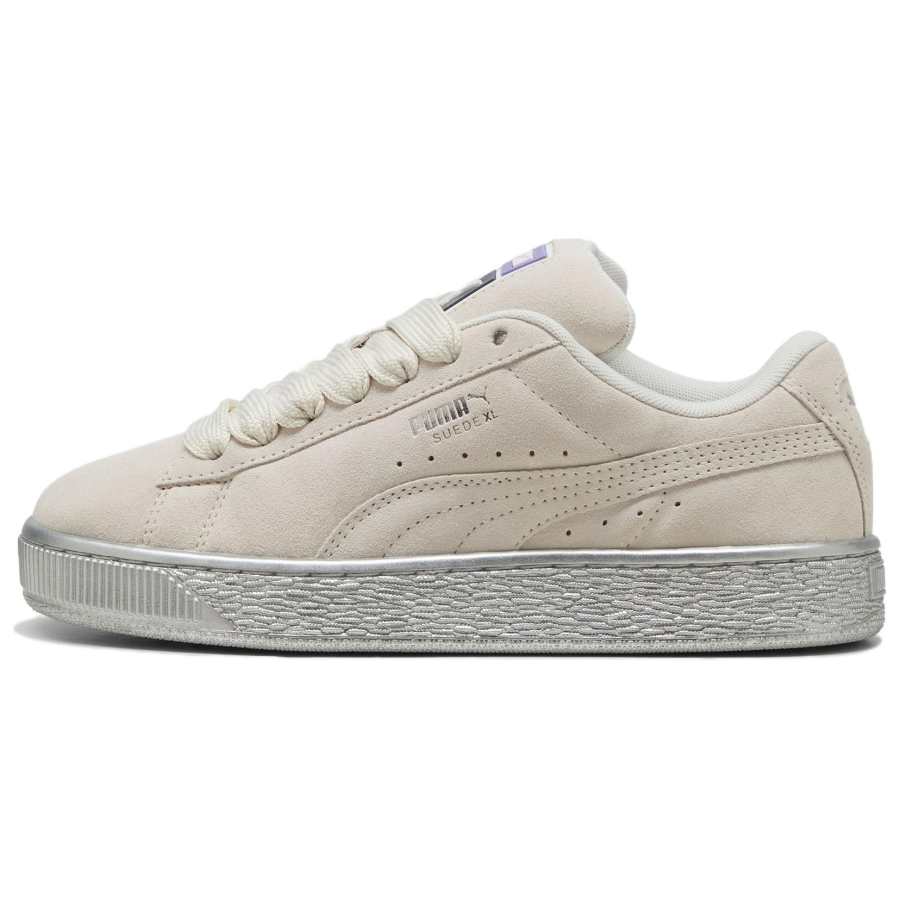 PUMA Abrasion Resistant Low top Skateboard Shoes Women's Beige Silver
