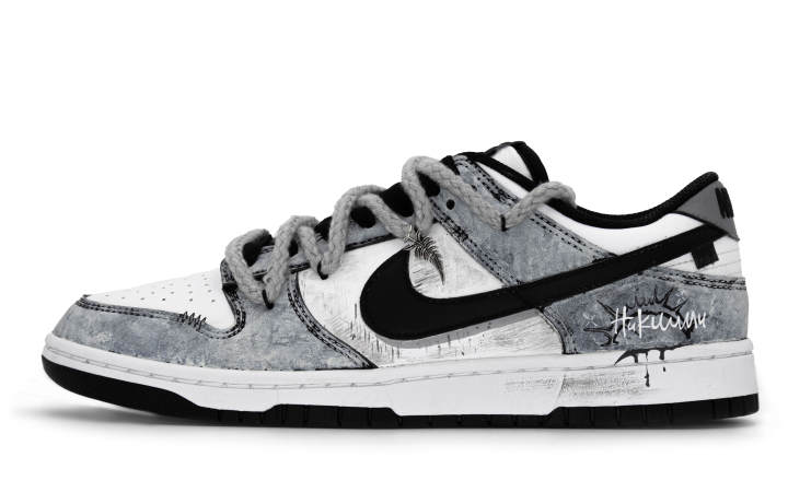 Nike Nike Dunk Night Graffiti MONE Manufacturing Abrasion Resistant Lightweight Low top Skateboard Shoes Unisex Black White