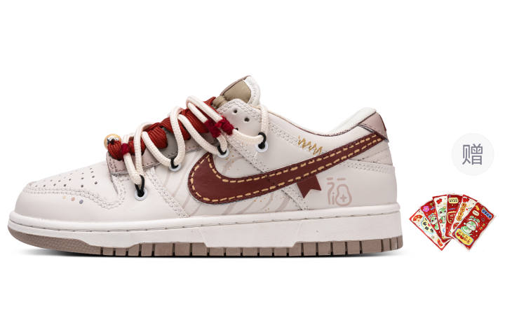 Nike Nike Dunk Slip Resistant Cushioning Abrasion Resistant Low top Skateboard Shoes Unisex Beige White Red