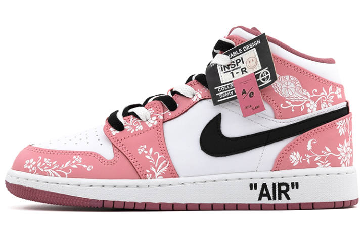 Jordan Jordan Air Jordan 1 Slip Resistant Abrasion Resistant Mid top Skateboard Shoes Women's Black Pink