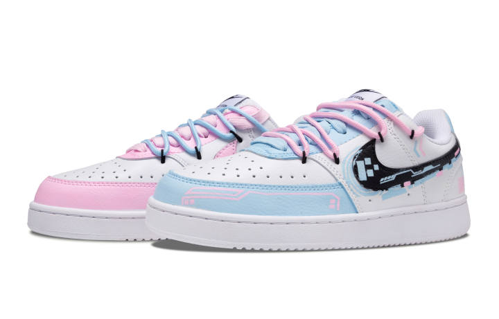 Nike Nike Court Vision 1 Electronic Route Slip Resistant Abrasion Resistant Low top Skateboard Shoes Men's Blue Pink
