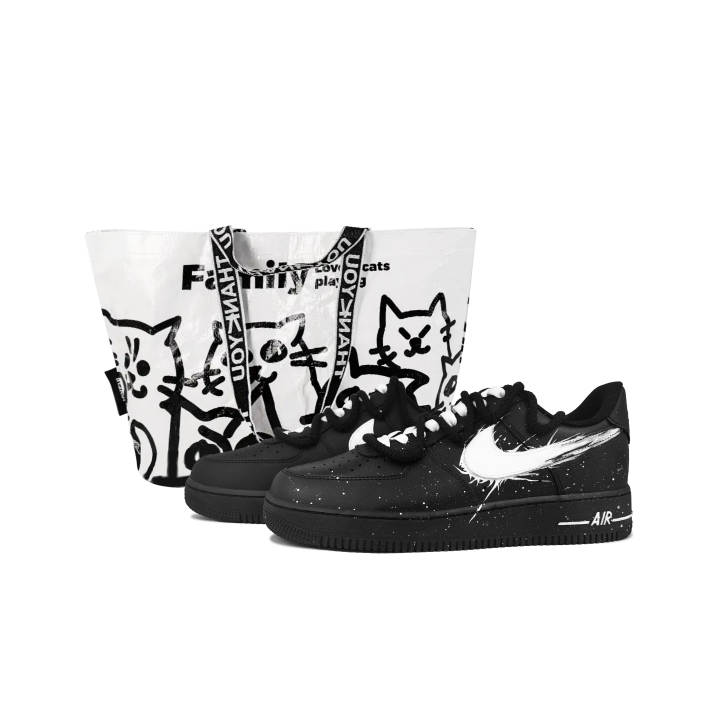 Nike Nike Air Force 1 Slip Resistant Abrasion Resistant Low top Skateboard Shoes Unisex Black White