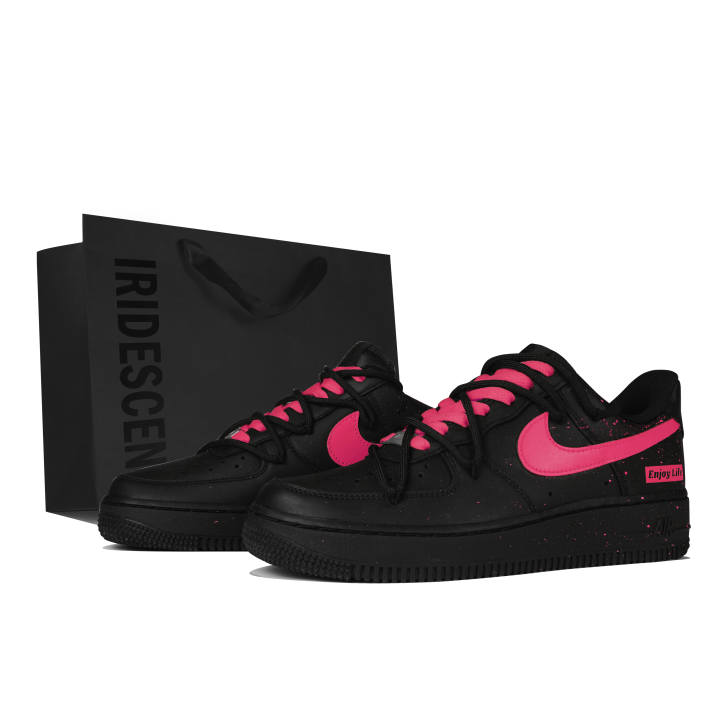 Nike Nike Air Force 1 Leather Low top Skateboard Shoes Unisex Black Pink