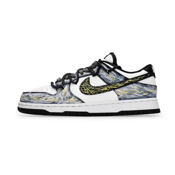 Nike Nike Dunk Gray Wave Golden Star Abrasion Resistant Low top Skateboard Shoes Unisex Black Gray Gold