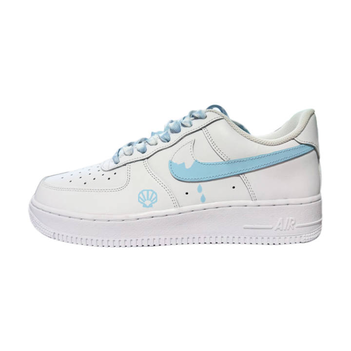 Nike Nike Air Force 1 07 Shell Rain Cow Leather Abrasion Resistant Low top Skateboard Shoes Unisex White Blue